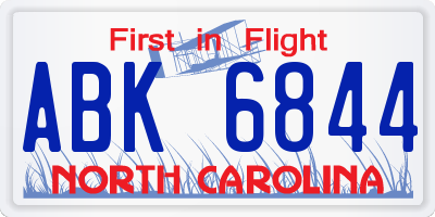 NC license plate ABK6844