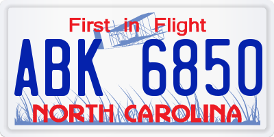 NC license plate ABK6850