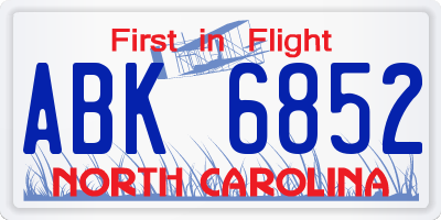 NC license plate ABK6852