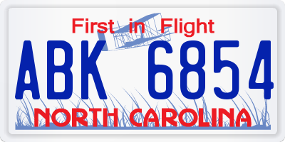 NC license plate ABK6854