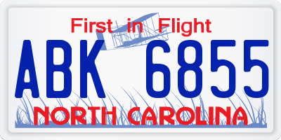 NC license plate ABK6855