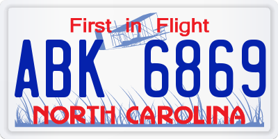 NC license plate ABK6869