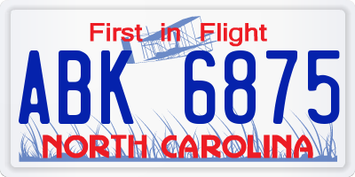 NC license plate ABK6875