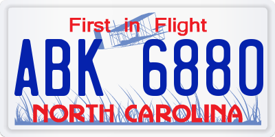 NC license plate ABK6880