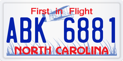 NC license plate ABK6881
