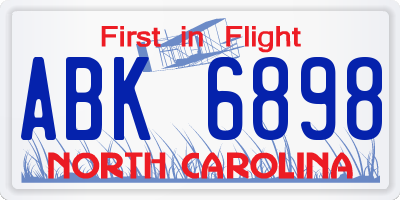 NC license plate ABK6898
