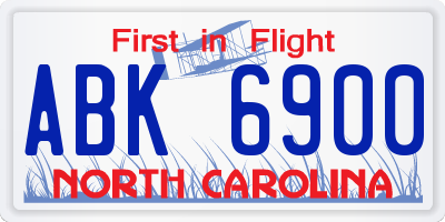 NC license plate ABK6900