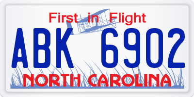 NC license plate ABK6902