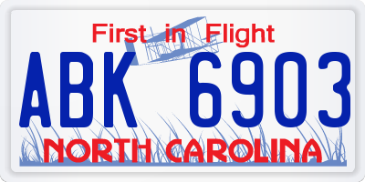 NC license plate ABK6903