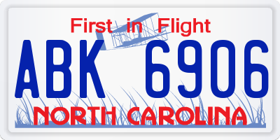 NC license plate ABK6906