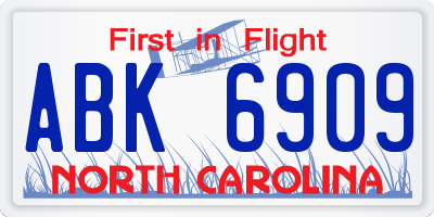 NC license plate ABK6909