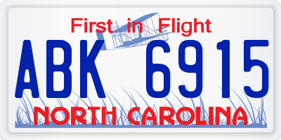NC license plate ABK6915