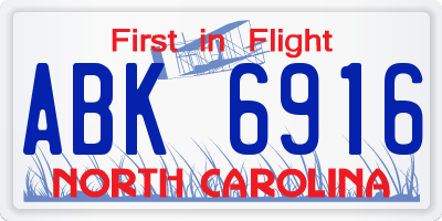 NC license plate ABK6916