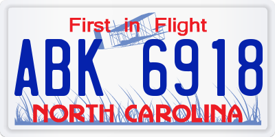 NC license plate ABK6918