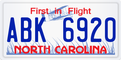 NC license plate ABK6920