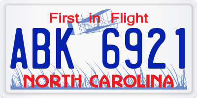 NC license plate ABK6921