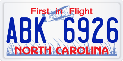NC license plate ABK6926