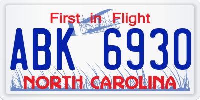 NC license plate ABK6930