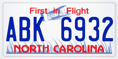 NC license plate ABK6932