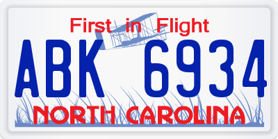 NC license plate ABK6934