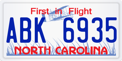 NC license plate ABK6935