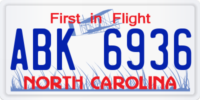 NC license plate ABK6936