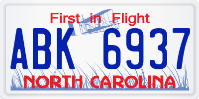 NC license plate ABK6937