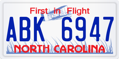NC license plate ABK6947