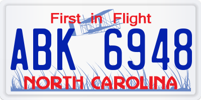 NC license plate ABK6948