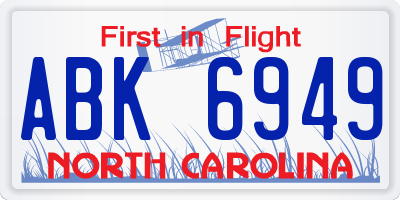 NC license plate ABK6949