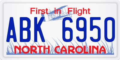 NC license plate ABK6950
