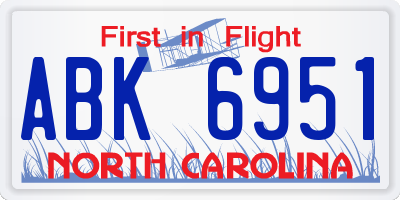 NC license plate ABK6951