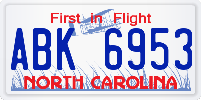 NC license plate ABK6953