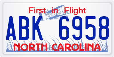 NC license plate ABK6958