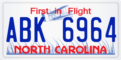 NC license plate ABK6964