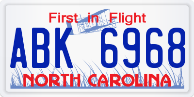 NC license plate ABK6968