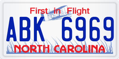 NC license plate ABK6969