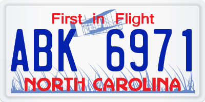 NC license plate ABK6971