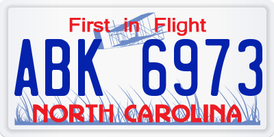 NC license plate ABK6973