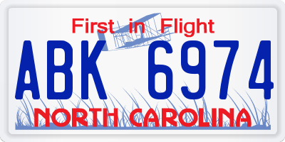 NC license plate ABK6974