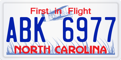 NC license plate ABK6977