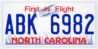 NC license plate ABK6982
