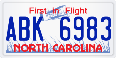 NC license plate ABK6983
