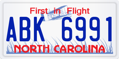 NC license plate ABK6991