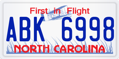 NC license plate ABK6998