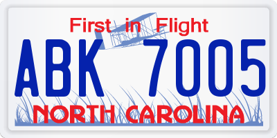 NC license plate ABK7005
