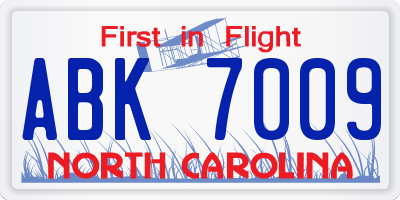 NC license plate ABK7009