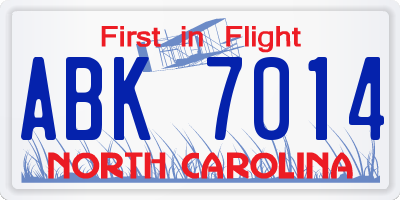NC license plate ABK7014