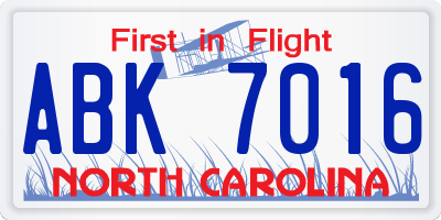 NC license plate ABK7016