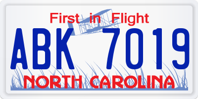 NC license plate ABK7019